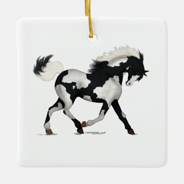 Overo Pied Pinto Paint Horse Pony Equestrian Charm Ceramic Ornament (Front)