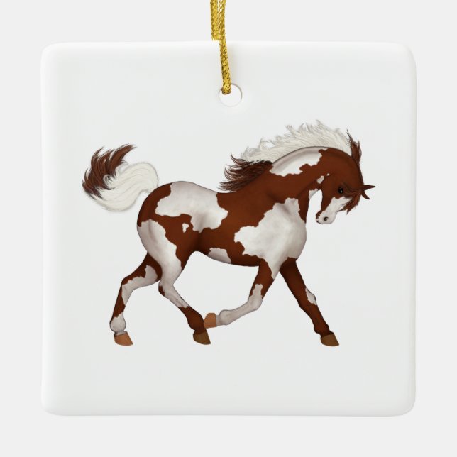Overo Pinto Wild Horse Pony Personalized Christmas Ceramic Ornament (Front)