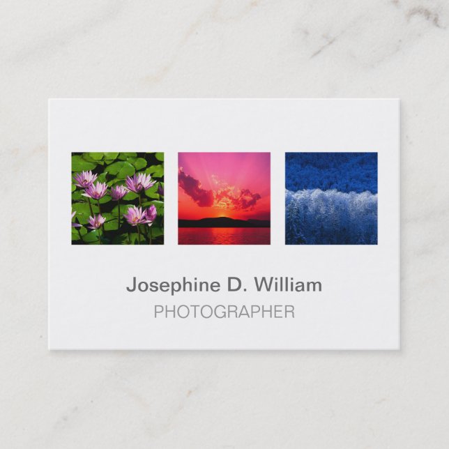Oversize 3 photos or logo white grey modern chic business card (Front)