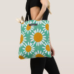 Oversize Daisy Pattern Tote Bag<br><div class="desc">Painting inspired pattern with oversize daisies over green background.  Personalize with name over grey rectangle at top.</div>
