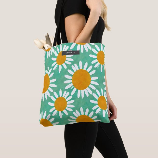 Oversize Daisy Pattern Tote Bag (Close Up)
