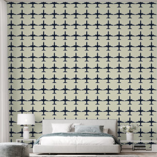 Oversized Airplane Silhouettes on Light Beige Wallpaper