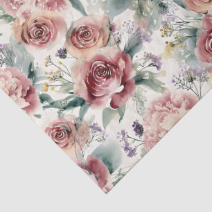 Oversized Botanical Print Pink Roses Peonies  Tissue Paper