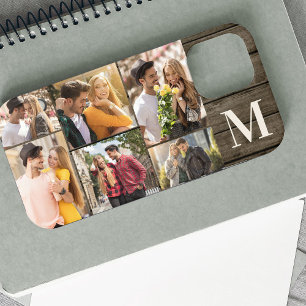 Oversized Initial 6 Photo Collage Rustic Wood iPhone 12 Pro Max Case
