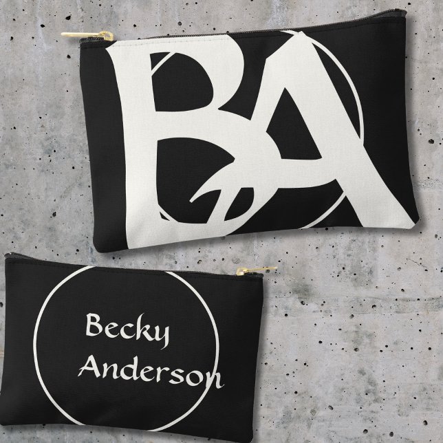Oversized Initials in White and Black Accessory Pouch (Creator Uploaded)