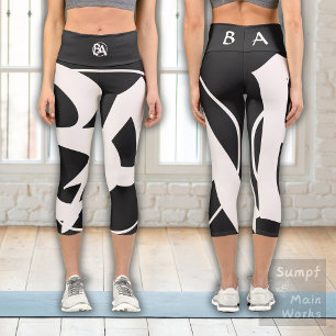 Oversized Initials in White and Black Capri Leggings