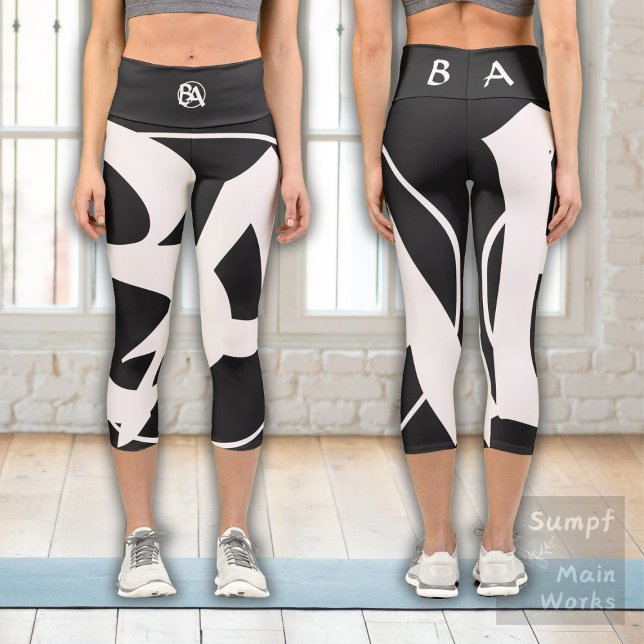 Oversized Initials in White and Black Capri Leggings (Creator Uploaded)
