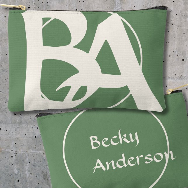 Oversized Initials in White and Green Accessory Pouch (Creator Uploaded)