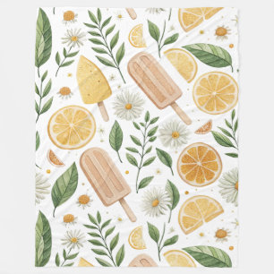 Oversized Lemon Popsicle & Floral Fleece Blanket –