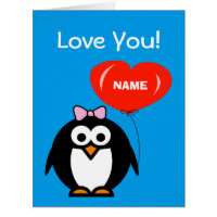 Oversized love card with penguin and heart balloon