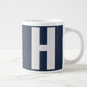 Oversized Monogram Initial in Dark Blue and Grey Large Coffee Mug