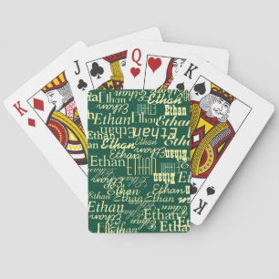 Oversized Name printed all over green Playing Cards