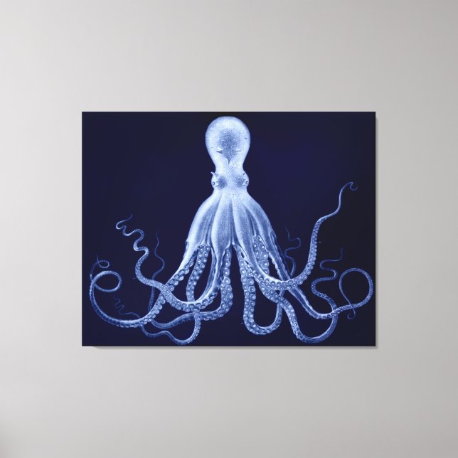 Oversized Octopus Triptych in Blue Canvas Print (Front)
