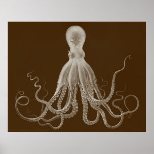 Oversized Octopus Triptych Print in Brown