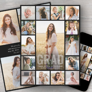 Oversized Photo Collage Black Modern Graduation Announcement