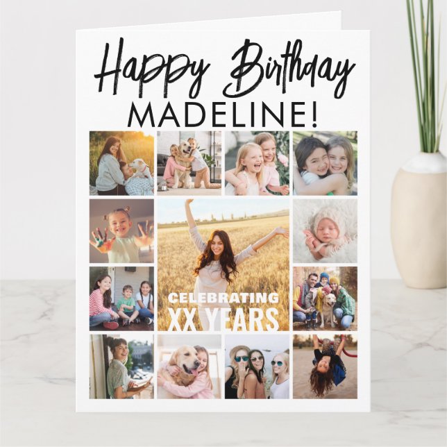 Oversized Photo Collage Happy Birthday Folded Card (Front)