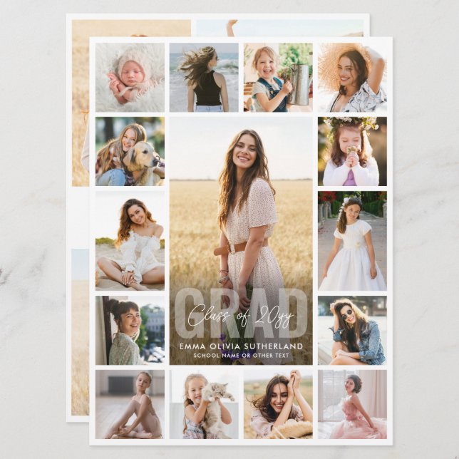 Oversized Photo Collage Modern Overlay Graduation Announcement (Front/Back)