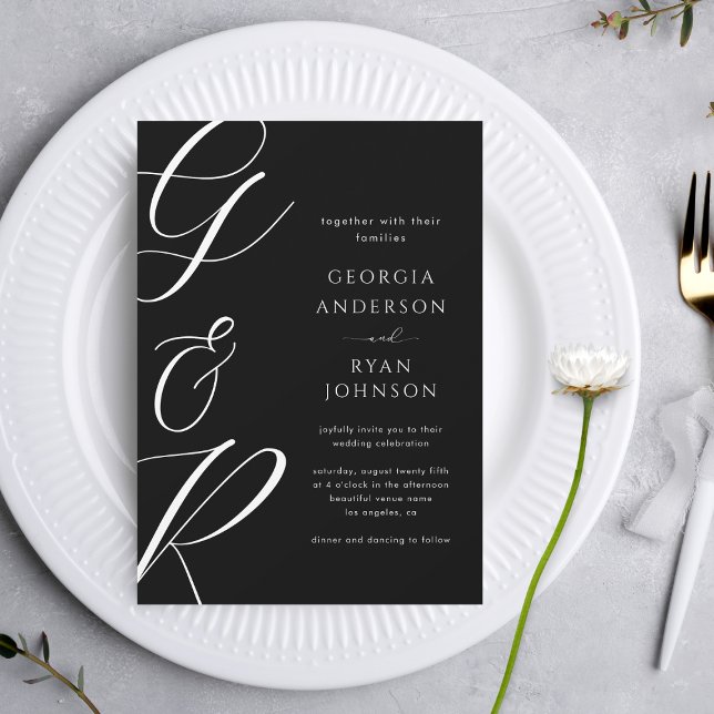 Oversized Script Monogram Stylish Photo Wedding Invitation (Creator Uploaded)