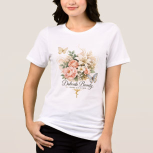 Oversized White Women's Blouse with Elegant Flower Tri-Blend Shirt
