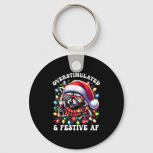 Overstimulated And Festive Af Feral Raccoon Lights Keychain