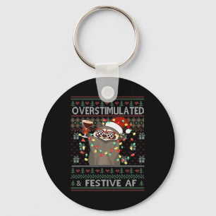 Overstimulated And Festive Af Raccoon Christmas Ug Keychain