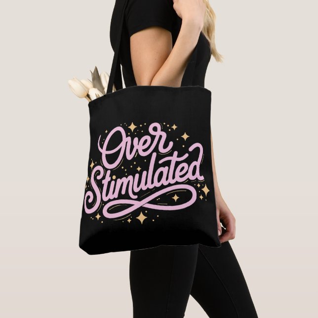Overstimulated Anxiety Introvert Personalized Name Tote Bag (Close Up)