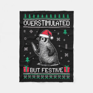 Overstimulated But Festive Christmas Ugly Penguin Fleece Blanket