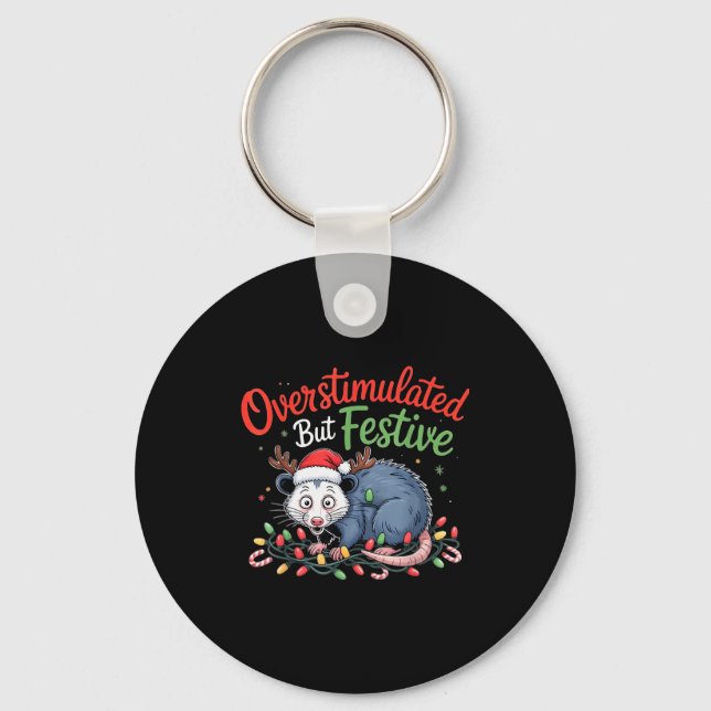 Overstimulated But Festive Funny Christmas Ossum U Keychain (Front)