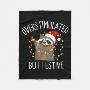 Overstimulated But Festive Funny Santa Raccoon Xma Fleece Blanket