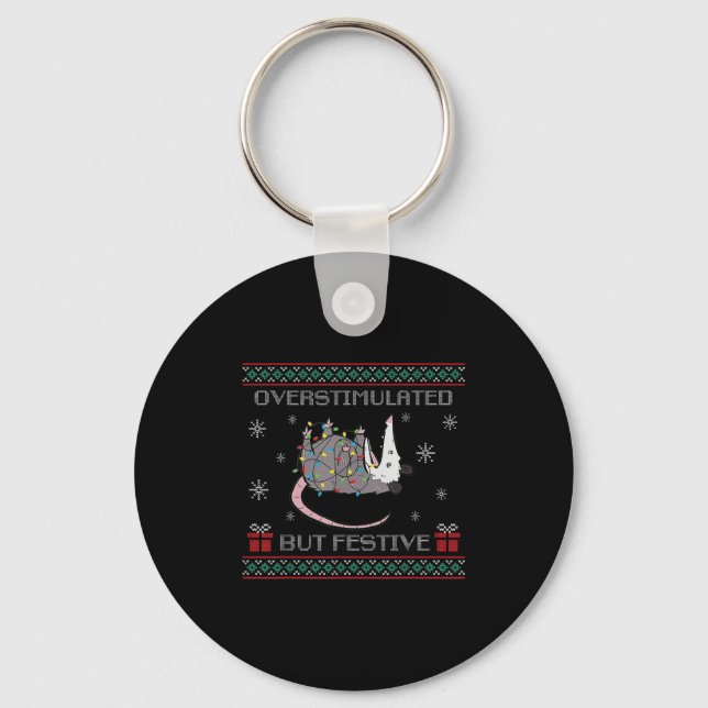 Overstimulated But Festive Ossum Ugly Sweater Chri Keychain (Front)