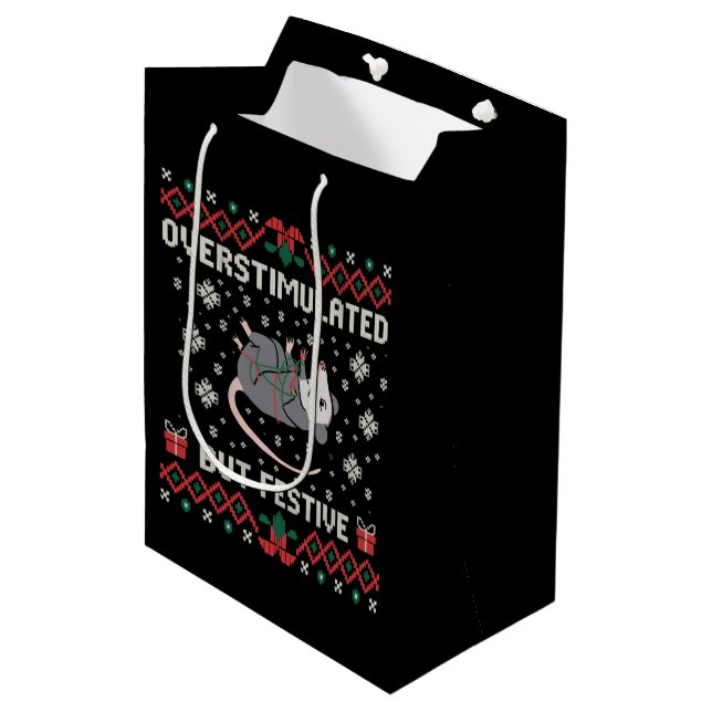 Overstimulated But Festive Possum Christmas Funny  Medium Gift Bag (Front Angled)