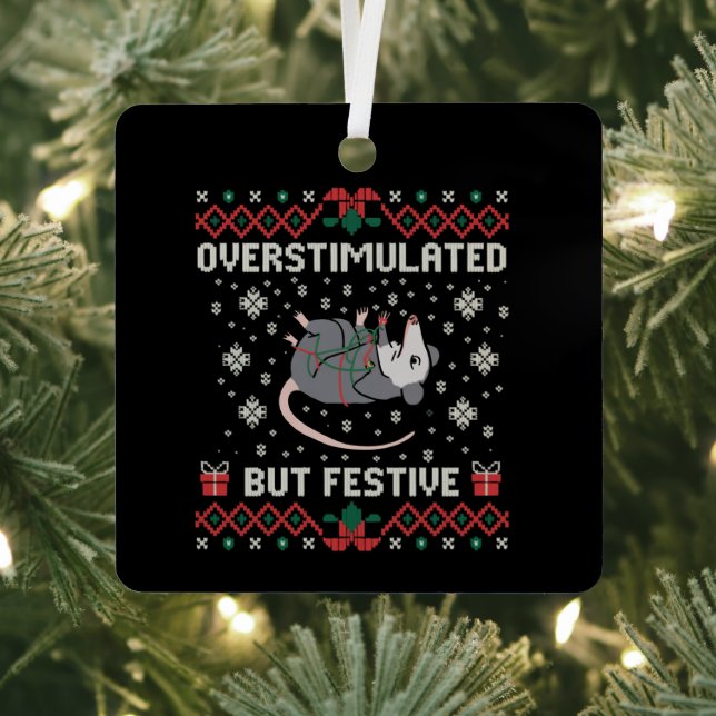 Overstimulated But Festive Possum Christmas Funny  Metal Ornament (Insitu)