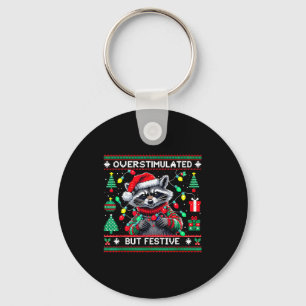 Overstimulated But Festive Raccoon Christmas  Keychain