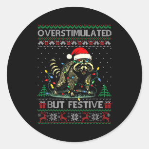 Overstimulated But Festive Raccoon Christmas Pajam Classic Round Sticker