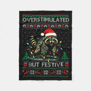 Overstimulated But Festive Raccoon Christmas Pajam Fleece Blanket