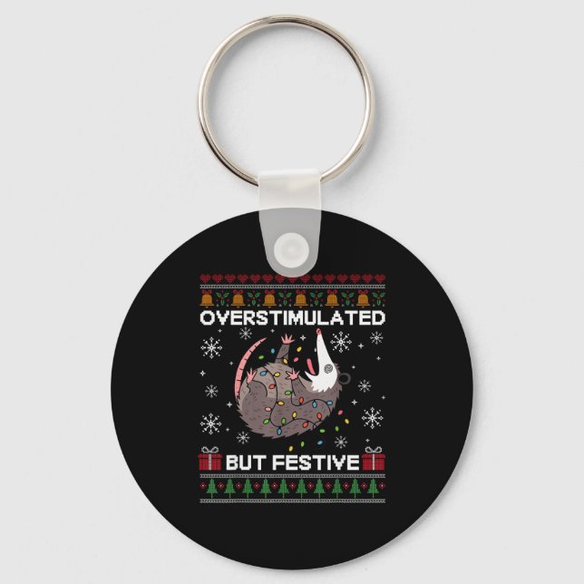 Overstimulated But Festive Ssum Christmas For Men  Keychain (Front)