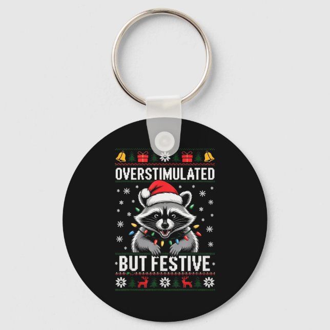 Overstimulated But Festive Ssum Christmas Pajamas  Keychain (Front)