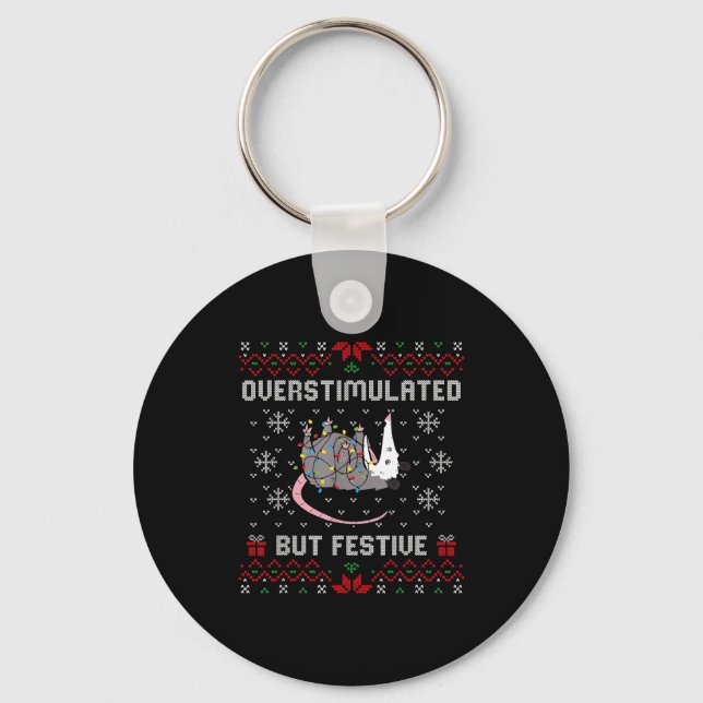 Overstimulated But Festive Ssum Christmas Ugly Xma Keychain (Front)