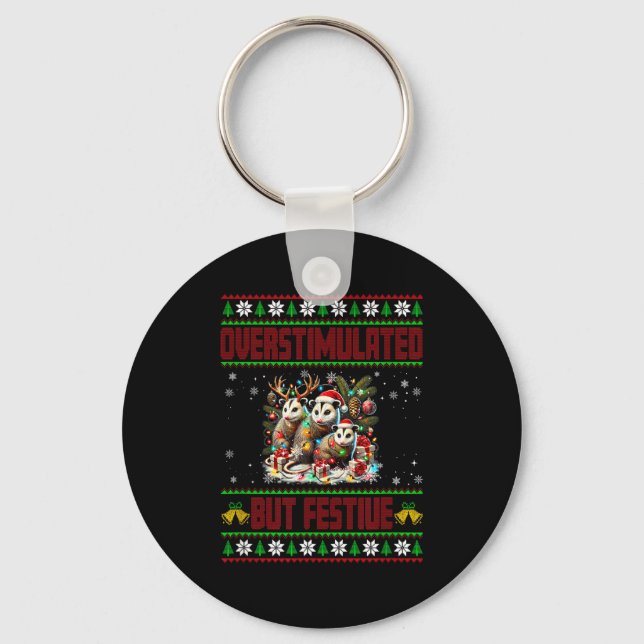 Overstimulated But Festive Ssum Christmas Ugly Xma Keychain (Front)