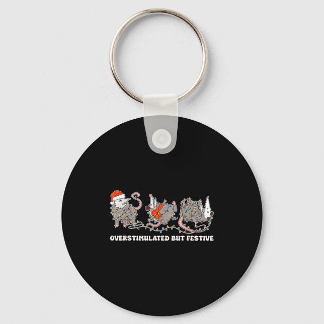 Overstimulated But Festive Ssum Christmas Ugly Xma Keychain (Front)