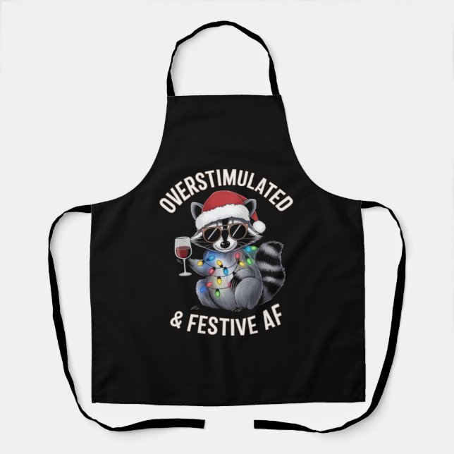Overstimulated & Festive AF Raccoon Espresso Lover Apron (Front)