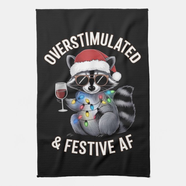 Overstimulated & Festive AF Raccoon Espresso Lover Kitchen Towel (Vertical)