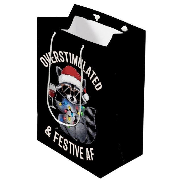 Overstimulated & Festive AF Raccoon Espresso Lover Medium Gift Bag (Front Angled)