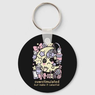 Overstimulated Mom Mama Celestial Sad Moon Pastel Keychain