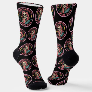 Overstimulated Moms Club Skull Messy Mom Life Socks