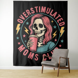 Overstimulated Moms Club Skull Messy Mom Life Tapestry