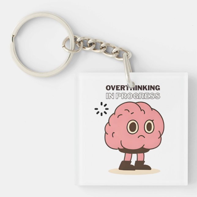 Overthinking in Progress – Funny Brain Doodle Keychain (Front)