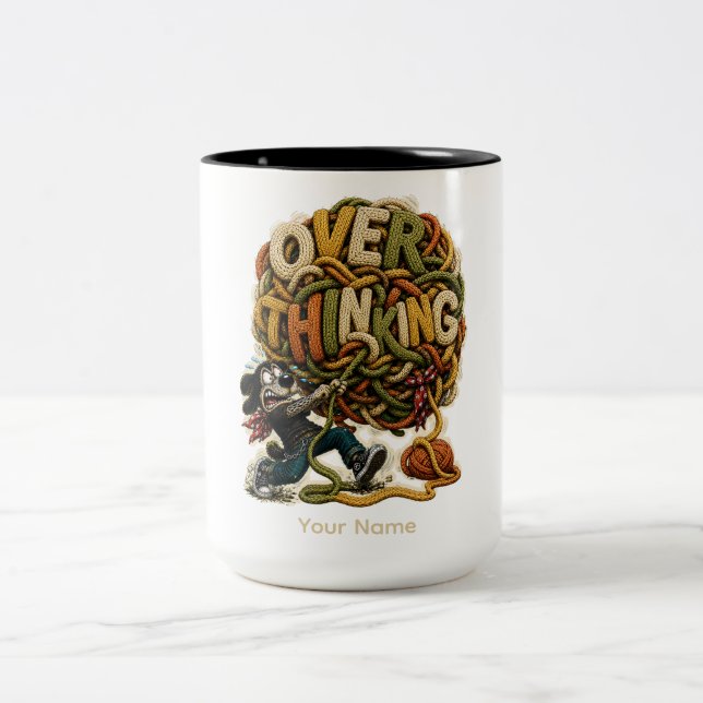 Overthinking One More Thing Personalized Funny Two-Tone Coffee Mug (Center)
