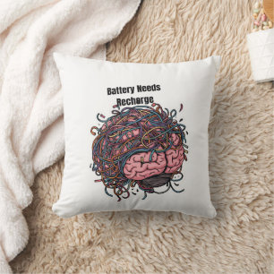 Overthinking Sticker – Funny Mental Health Humor L Throw Pillow