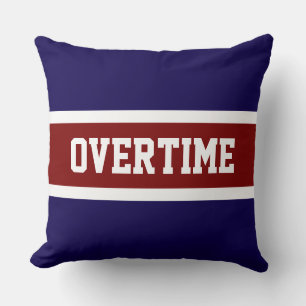 OVERTIME Bold Navy Blue Vintage Red White Stripes Throw Pillow